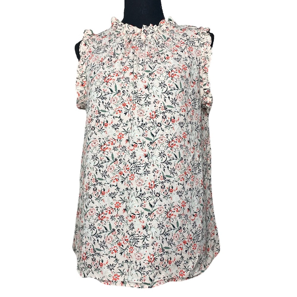 Bobeau Floral Ruffle Pink Blouse Tie Back Women’s Medium